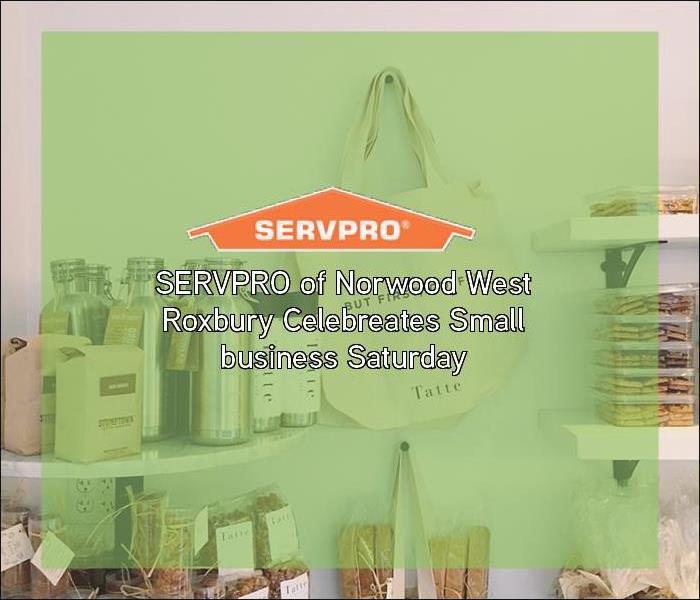 Shop in background with green overlay with SERVPRO logo