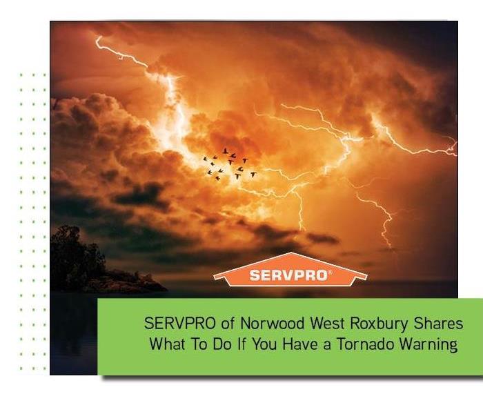 Storm with Lightning over white box with SERVPRO logo 