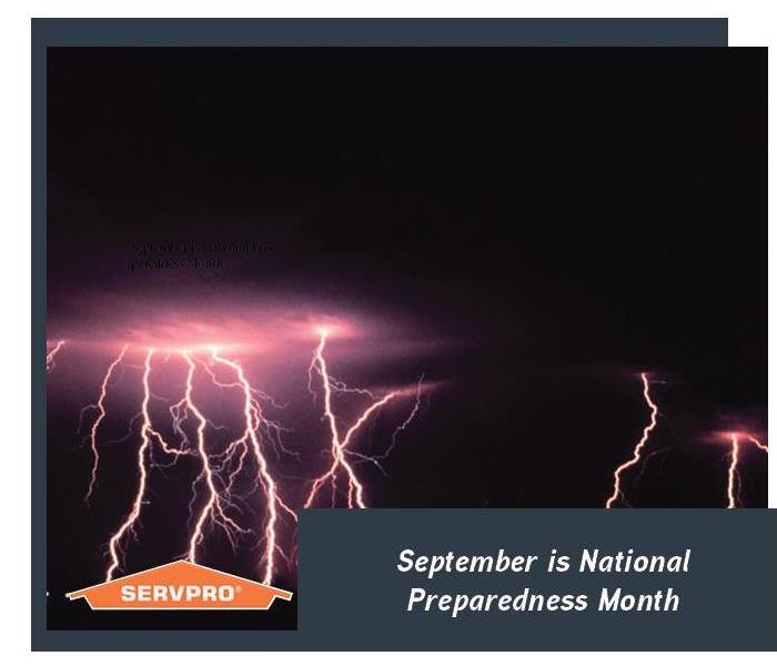 Storm with Lightning over white box with SERVPRO logo 